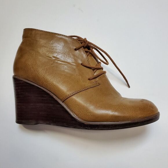 Torrid tan faux leather wedge booties lace up - Picture 3 of 8